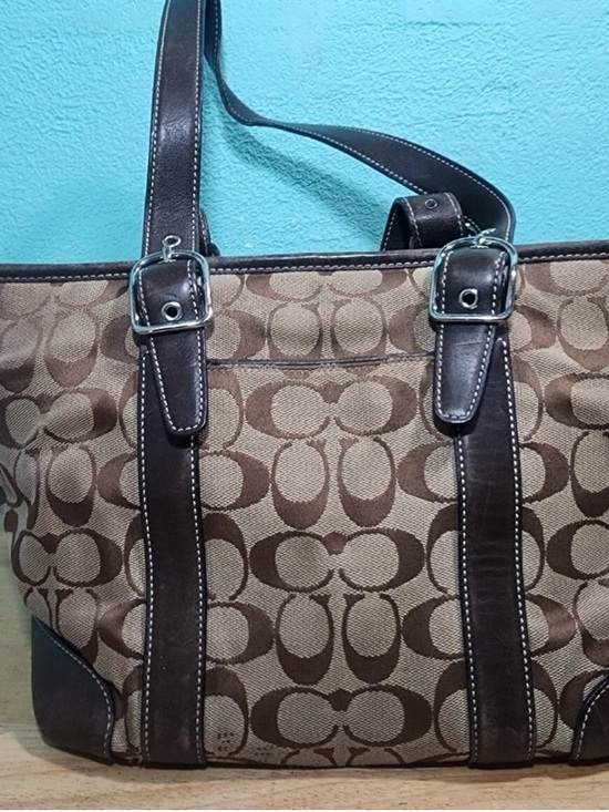 Coach Handbags - Coach Brown Signature Canvas Tote with Dark Brown Leather Trim